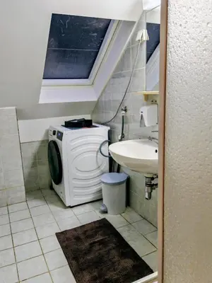 a bathroom with a washing machine and a sink at Gostilna The RIVER in Dravograd