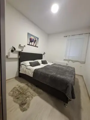 a bedroom with a large bed in a white room at Prenočišča Dany APARTMA 2 in Dravograd