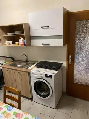 a kitchen with a washing machine and a sink at B&B LOKEV Lipica HostelSezana in Lokev