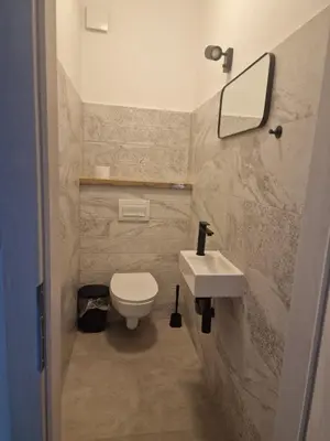 a bathroom with a toilet and a sink and a mirror at Antica Dolina in Postojna
