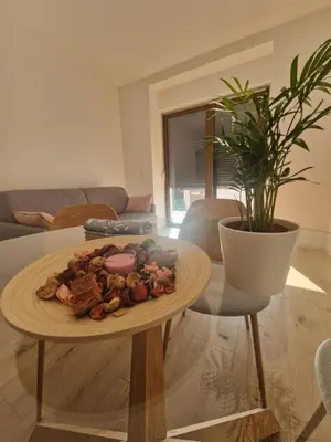 a plate of food on a table in a living room at Antica Dolina in Postojna