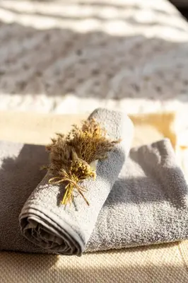 a pile of dead grass sitting on top of a towel at Cherryhood Chalet in Bohinj