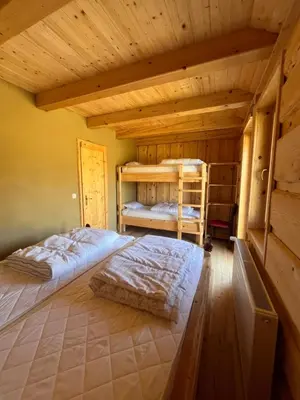 a bedroom with two bunk beds in a cabin at Ethno holistic village Apače in Apače