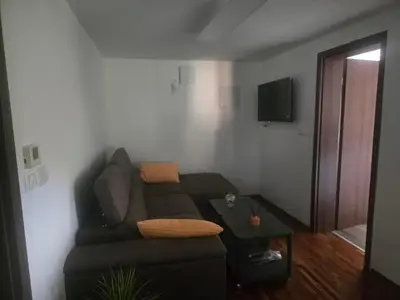 a living room with a couch and a table at Apartmaji Beli Jelen