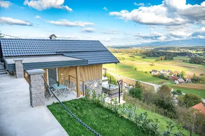 an aerial view of a house with a roof at Hill Stars House in Straža