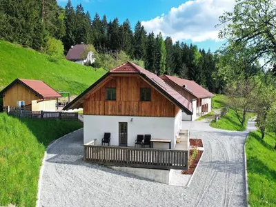 a house with a wooden roof and a driveway at Mountain View Villa with Sauna and Hot-Tub - Three Bedroom Villa with Sauna and Hot-Tub in Slovenj Gradec