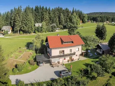 an aerial view of a house with a red roof at Comfortable Zre e Apartment - One Bedroom Apartment in Zreče
