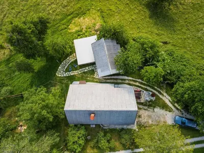 an overhead view of a building in a field at Nature Hideaway Holiday Homes with Sauna - One Bedroom Holiday Home in Slappe dʼIdria