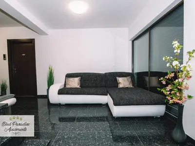 a living room with a couch in a room at Bled Prestigious and Stylish Apartments - Standard One Bedroom Apartment with Balcony in Bled