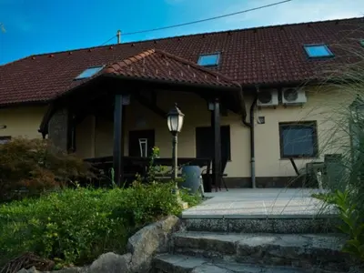a house with a pitched roof and a porch at Standard One Bedroom Apartment in Brežice