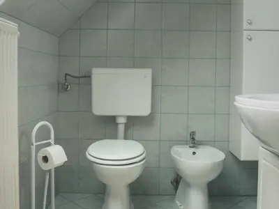 a small bathroom with a toilet and a sink at Comfortable Apartment with Mountain View - One Bedroom Apartment in Bovec