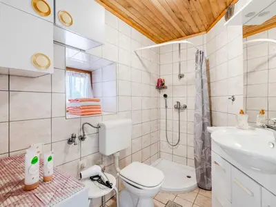 a bathroom with a toilet and a shower and a sink at Nature Hideaway Holiday Homes with Sauna - Two Bedroom Holiday Home in Slappe dʼIdria