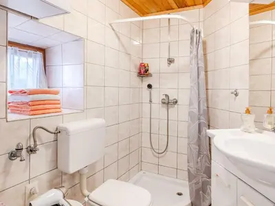 a bathroom with a shower and a toilet and a sink at Nature Hideaway Holiday Homes with Sauna - Two Bedroom Holiday Home in Slappe dʼIdria
