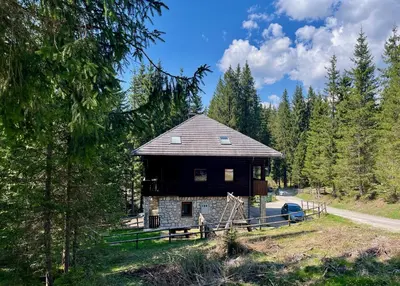 a small house in the middle of a forest at Triglav NP Apartment - above Bled in Zgornje Gorje
