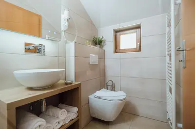 a bathroom with a white sink and a toilet at Gostišče Iršič in Slovenska Bistrica