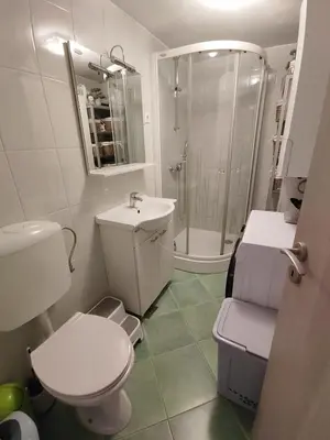 a bathroom with a toilet and a sink and a shower at Modern appartement with big terrace in Ljubljana in Ljubljana
