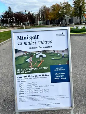 a sign for a miniature golf course at a park at Oddam hiško Lipa Čatež - Čateške Toplice in Brežice