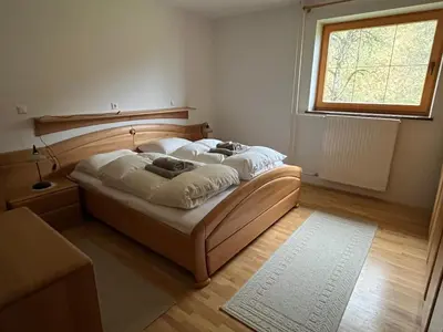 a bedroom with two beds in a room with a window at Pr Fajfarju in Spodnja Sorica