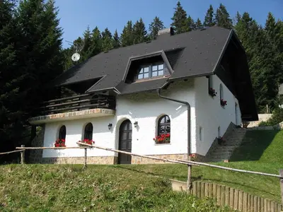 a house with a black roof on a hill at APARTMA ARNIKA Rogla, Turistično naselje NUNE RESNIK, RESNIK 110 in Zreče