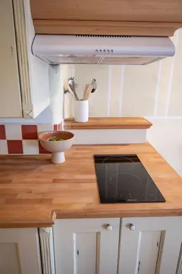 a kitchen with a counter top with a sink at Apartmaji Hiša kranjske čebele in Višnja Gora