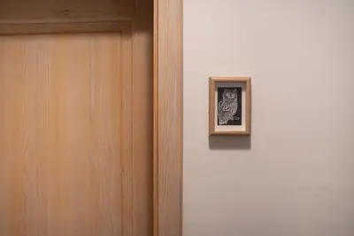 a picture of a woman on a wall next to a door at Vila Vesna in Zgornje Gorje