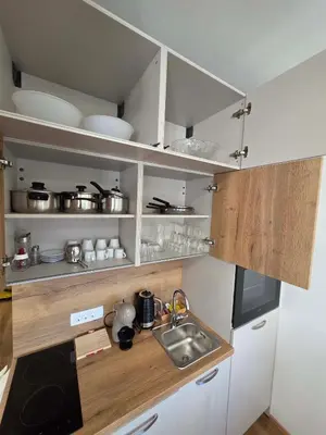 a kitchen with a sink and a counter with pots and pans at Vila Brod in Ljubljana