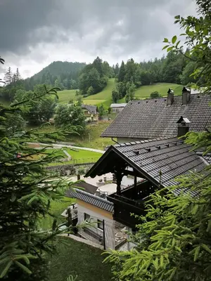 an overhead view of a house with a roof at Apartment Tarman in Jesenice