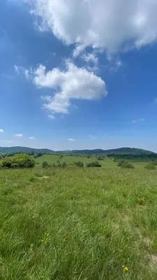 a field of green grass with a blue sky and clouds at Cosy house Na Robu in Grgar