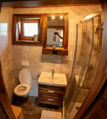 a bathroom with a toilet and a sink and a shower at Holiday home in Trzisce - Kranjska (Krain) 54981