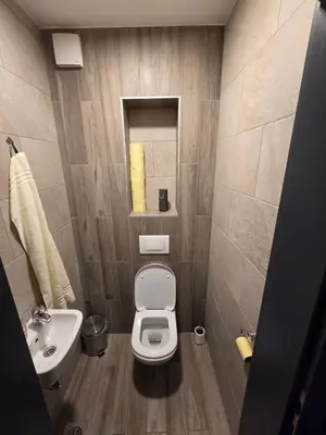 a small bathroom with a toilet and a sink at Apartma JOŠT GOLTE in Mozirje