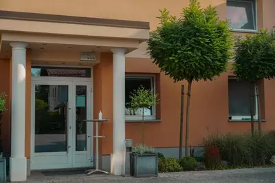 a building with a door and a tree in front of it at Guest House Tri Zvezde in Kočevje