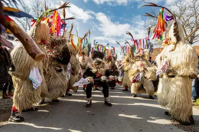 a group of people dressed in animal costumes walking down a street at Holiday House with scenic Apartment in Ptuj