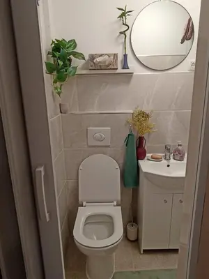 a small bathroom with a toilet and a sink at Holiday House with scenic Apartment in Ptuj