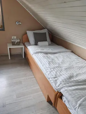 a twin bed in a room with at EMIA Family House Čatež in Brežice