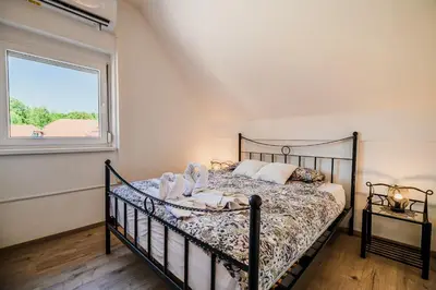 a bedroom with a bed and a window at Holiday Home Tinkara with IR Sauna in Čatež ob Savi