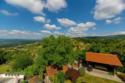 an overhead view of a house with an orange roof at Holiday Home with BBQ in Novo mesto 54727 in Novo Mesto