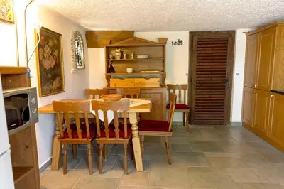a kitchen with a table and chairs in a room at Holiday Home with BBQ in Novo mesto 54727 in Novo Mesto