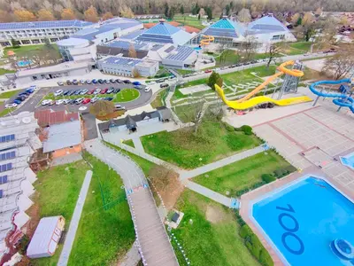 an aerial view of a park with a playground at Villa Petz in Brežice