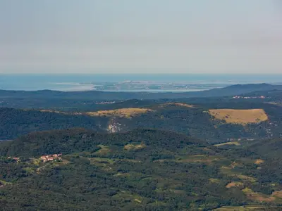 an aerial view of a valley of trees and a lake at Apartment Studio für 4 Personen ca- 106 m² in Gozd- Krain - Innerkrain by Interhome in Gozd