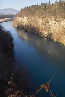 a view of a river with blue water at Apartment Kleines Haus am Rande des Waldes by Interhome in Kranj