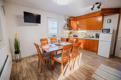 a kitchen with a dining room table and chairs at Casa Termalis in Terme Čatež in Brežice