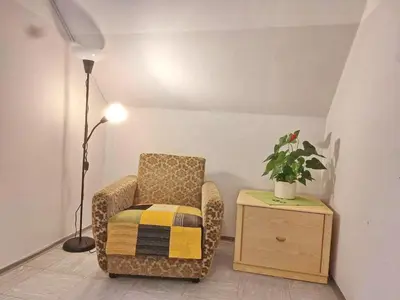 a room with a chair and a table with a plant at Pr Pogorev in Begunje na Gorenjskem