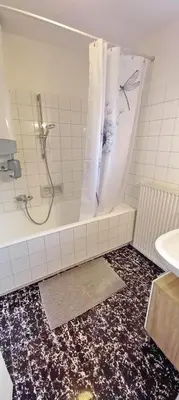 a bathroom with a shower and a tub and a sink at Pr Pogorev in Begunje na Gorenjskem