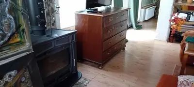 a wooden dresser with a television on top of it at ROSE ROOM for 4 guests in Rose resort Ljubljana in Ljubljana