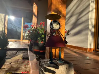 a figurine of a cat holding an umbrella at Iža na brejgi in Moravske Toplice