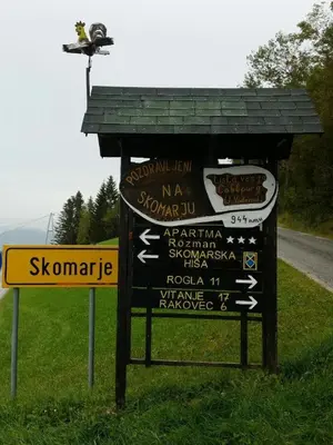 a sign on the side of a road at Apartment Milan in Zreče