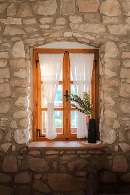 a window in a stone wall with a potted plant at Vila Podigrac in Zgornja Kungota