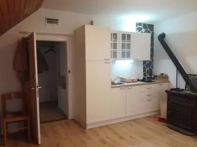 a kitchen with white cabinets and a sink at vintage paradise near Kranjska Gora in Mojstrana