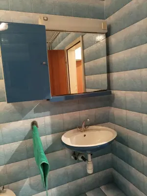 a bathroom with a sink and a mirror at Apartma pri Ivanu in Spodnja Idrija