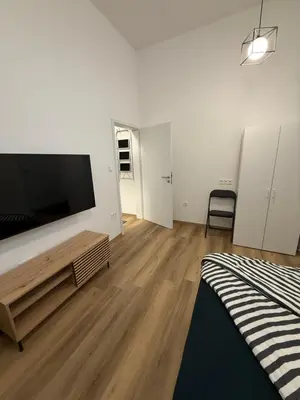 a living room with a large flat screen tv at ARIA apartment in Maribor
